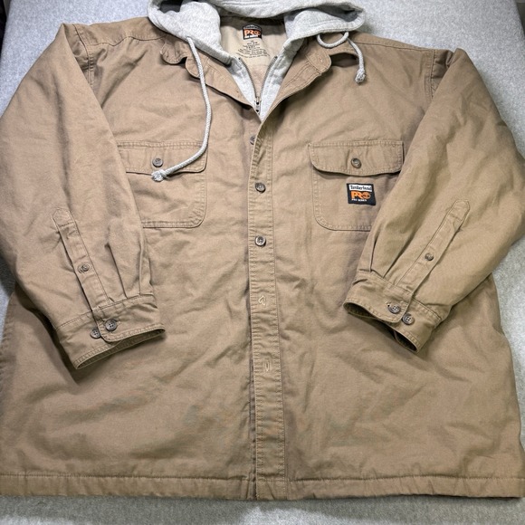 Timberland Pro Series Hooded Work Jacket Brown XXL Y2K Canvas Lined‎
